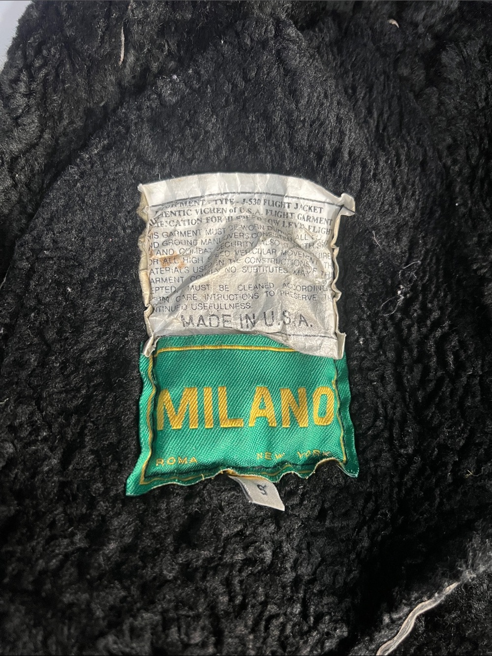 Milano Black Shearling Jacket with Green and Gold Label